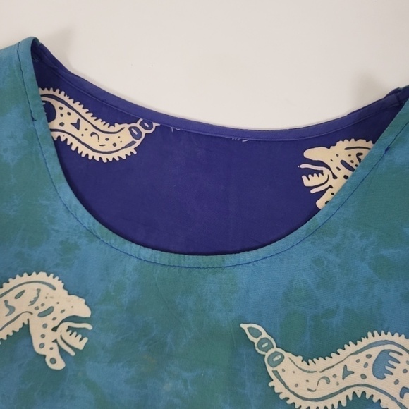 2 pc. Lounge set rayon turquoise pant set colour block straight leg - Picture 3 of 15